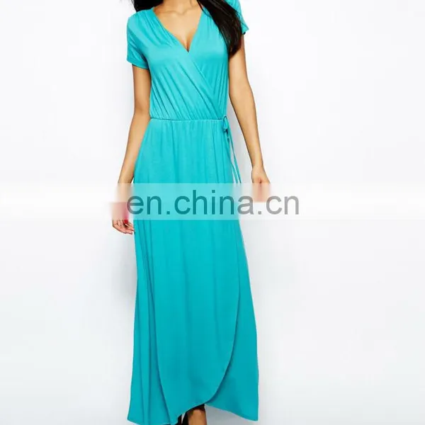 CHEFON Wrap Front Blue Maxi Dress photo-2