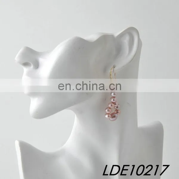 Wedding Bridal Mauve Freshwater Pearls Beaded Gold Earring Fashion Earrings photo-2