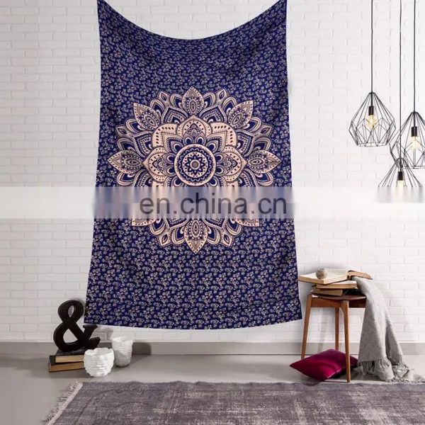 Blue Gold Indian Ombre Mandala Wall Hanging Dorm Decor Tapestries Twin Tapestry Bohemian Hippie Wall Decor