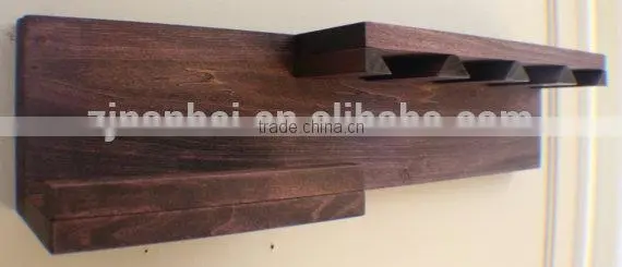 Antique Style Solid Wooden Wine Wall Shelf With Glasses photo-4