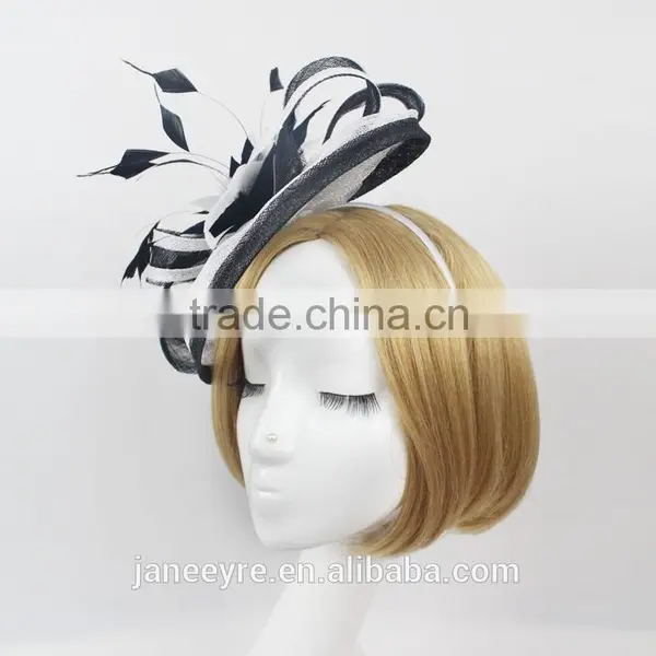 Wholesale Party/Church/Races White/Black Sinamay Base Fascinator Hat photo-4