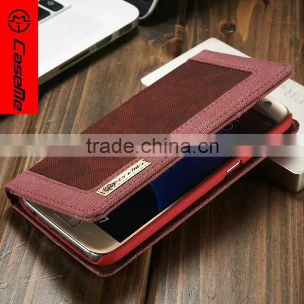 2016 Wholesale Premium Canvas+Jean PU Leather Mobile Phone Flip Cover Case / Card Slots Flip Case for Samsung Galaxy S7 S7 Edge photo-3