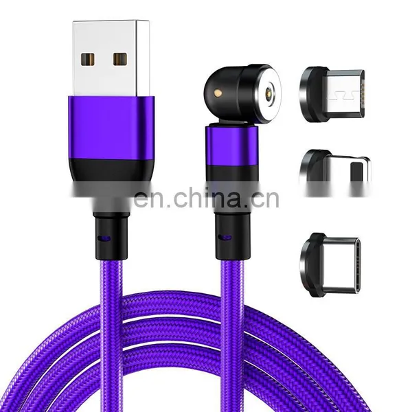 Wholesale 540 Rotation Magnet 3in 1 Nylon Led Micro USB Type C Data Magnetic Charging Cable for Phone photo-4