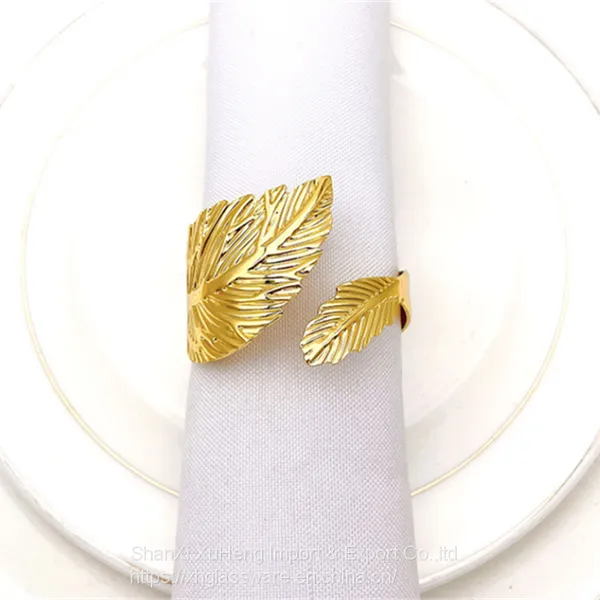 Elegant Metal Gold And Silver Leaf Napkin Rings & Accessories For Hotel Wedding Table Decor photo-4
