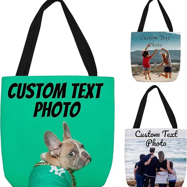 Personalized Tote Bags With Photo and Text - Custom Reusable Grocery Bag for Daily Use Gifts - Customized Handbag