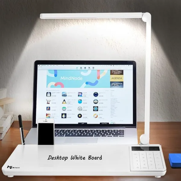 Desktop Writable Glass Whiteboard Organizer Storage Box With Table Lamp, Calculator and Wireless Charger photo-5