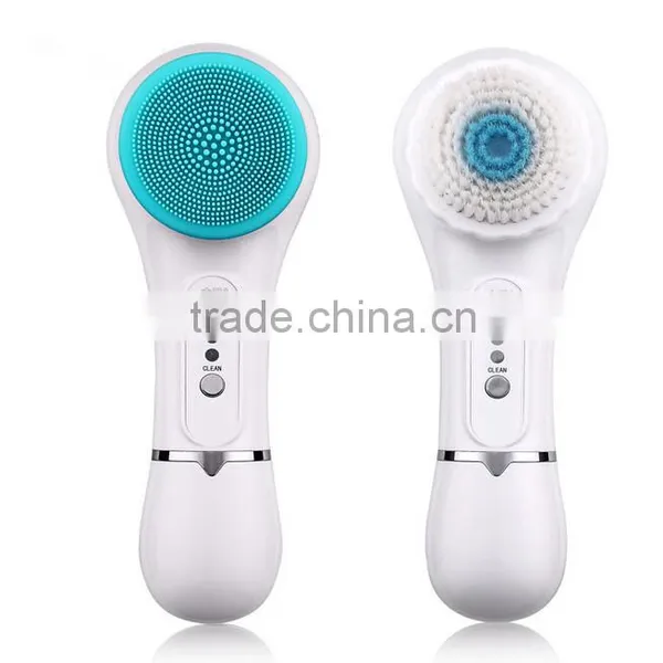 2 in 1 Ultrasonic Vibration Electric Facial Cleansing Brush With Silicone and Super Fine Hair Head