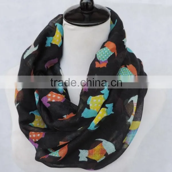 Newest Style Colorful Cute Animal Dog Printed Polyester Voile Round Infinity Scarf photo-3