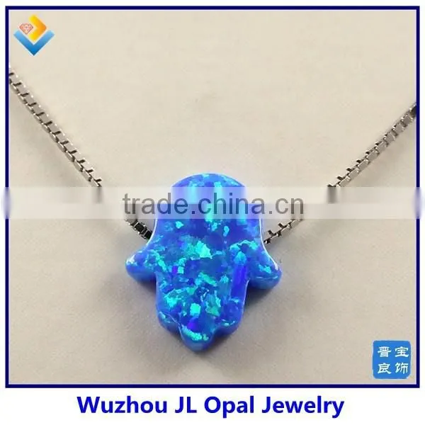 Beautiful Synthetic 925 Silver Sterling Blue Hand Opal Pendant Necklace photo-4