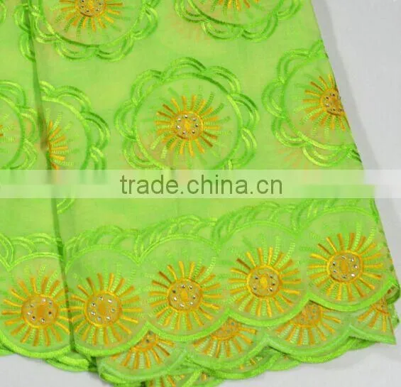New Arrival Lemon Green Swiss Voile Lace Fabric With Sun Flowers for Clothing photo-2