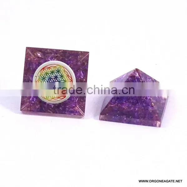 Violet Onyx Baby Orgone Pyramid With Flower Of Life | Orgone Agate photo-2
