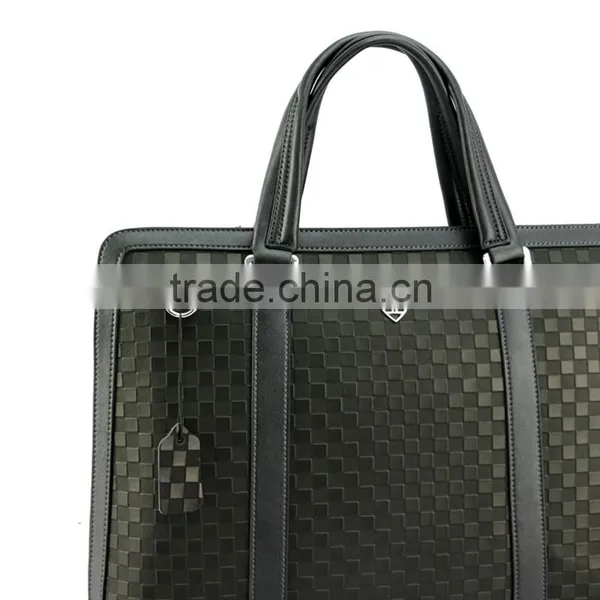 Custom Brand Plaid Pattern Top Quality Leather Briefcase for Business Men photo-4