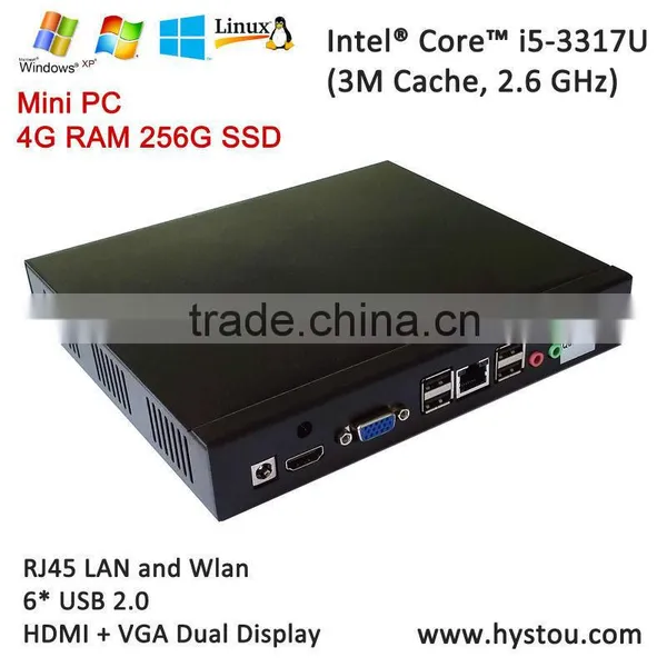 3D Game Server ITX i5 Mini Intel PC HTPC 3317u With 4G RAM 256G SSD HDMI+VGA 6*USB Dual HD WiFi Windows8/XP Pro Remote Air Mouse