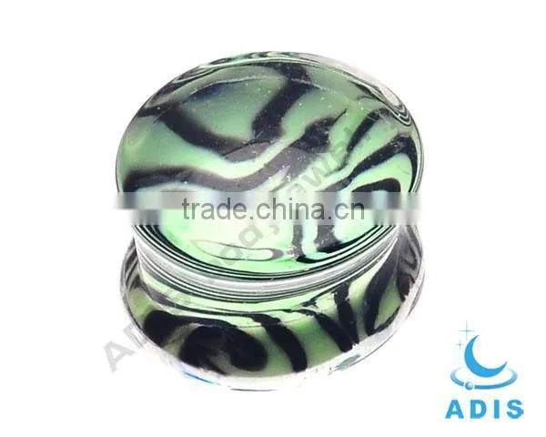 Lines Bottom 10mm Glass Ear Expander Plug Pyrex Glass Earring Jewelry photo-2