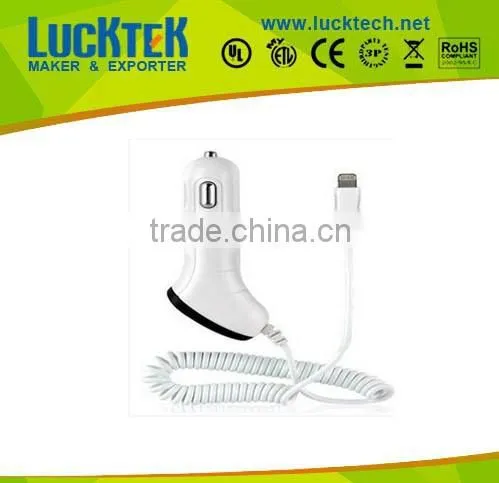 Car Charger With Spring Cable for Iphone