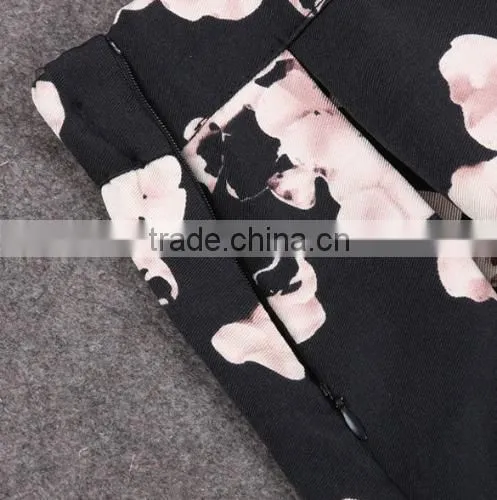 New Fashion Women's Retro Vintage Style Fashion Floral Casual Pleated Midi Puff Bubble Skirt photo-5