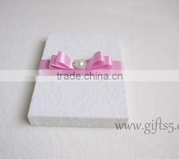 White Lace Fabric Wedding Invitation Card Box photo-6