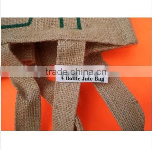 Promotional Fashion Cheap Eco-friendly Tote Handle Jute Wine Bag With 4 Bottle photo-2
