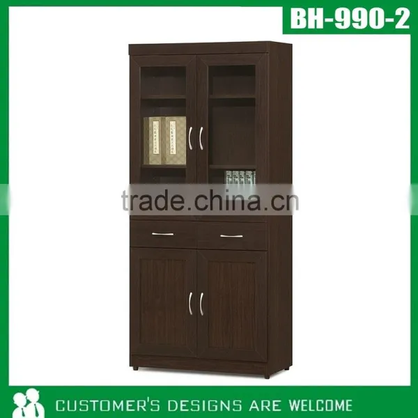 Walnut Finished Wood Book Shelf With Glass Door, Modern Book Cabinet photo-3