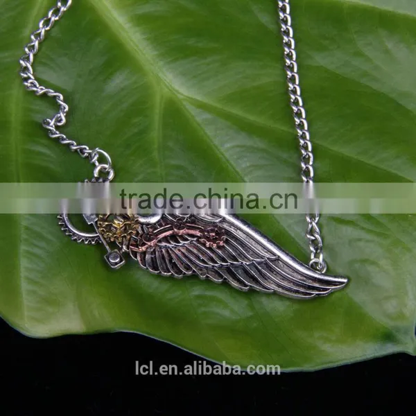2015 Yiwu Fashion Jewelry Hot Sale New Design Steampunk Necklace Gear Steam Angel Wing Necklace Statement Necklace photo-2