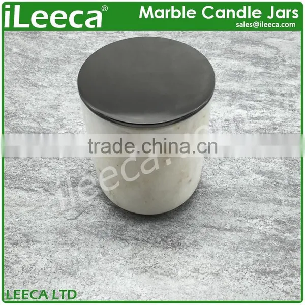 Carrara White Marble Stone Candle Jars With Various Colors Lids photo-5