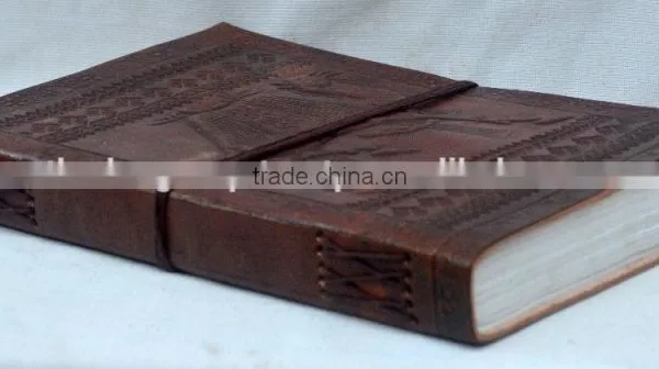 Handmade Vintage Strip Closer Camel Embossed Leather Diary photo-3