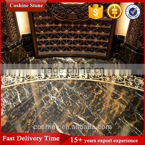 Italy Polished Portopo Marble Black Golden Flowers Marble photo-3