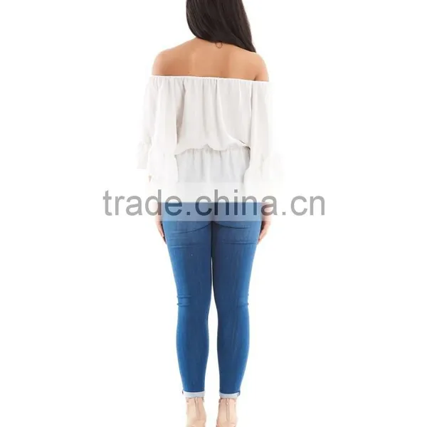 Latest Fashion Blouse Design Off Shoulder Sexy Ruffle Tops for Women Plus Size Tops Wholesale photo-6