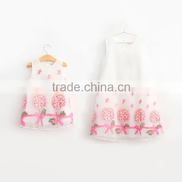 New Design Summer Embroidery on Organza Mother and Daughter Dress Same Clothes for Mother and Daughter