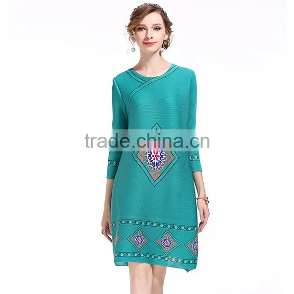 Half Sleeve Women Faddish Loose Printed Crumple Dress photo-2