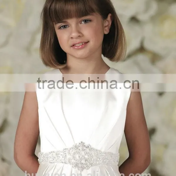 New High Quality Round Neck off Shoulder Satin Long Children's Dress photo-2