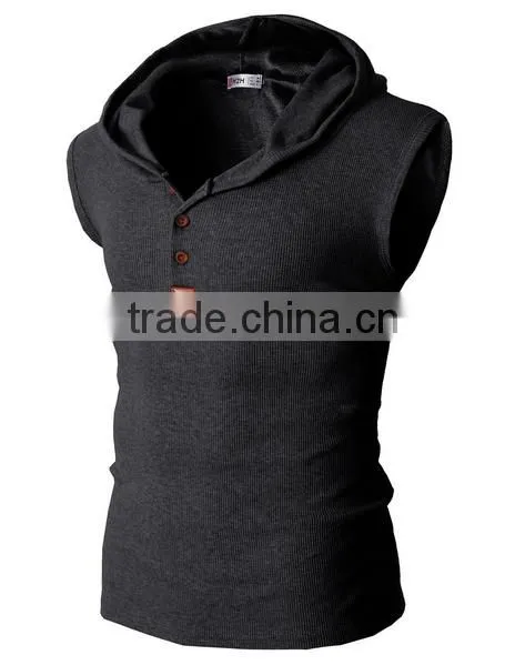 OEM New Design Cotton Plain Mens Custom Sleeveless Pullover Hoodie photo-3