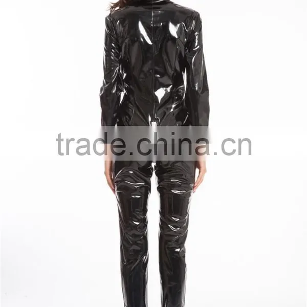 2016 Instyles Gothic Wetlook Catsuit Body Suit Black Faux Leather Zipper Jumpsuits Catwoman photo-6