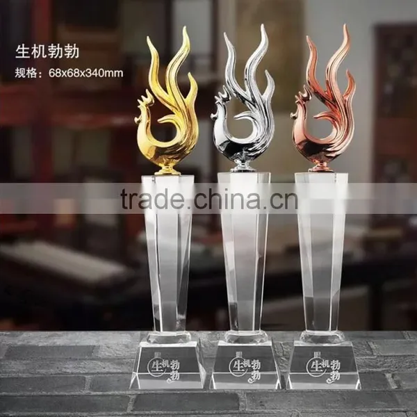 High Quality Beautiful Crystal Gold Plated Chanticleer Trophy BusinessS GIFT photo-3