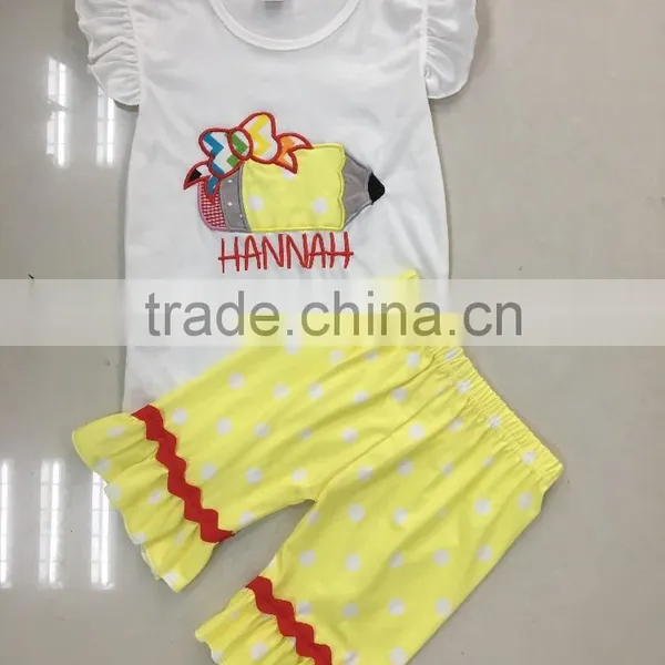 Wholesale Cheap Back to School Baby Girl Clothing Set Apple Printed Children Boutique Outfit photo-6