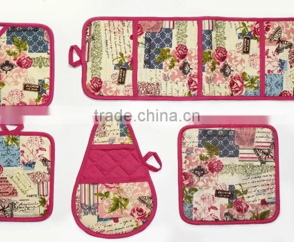 AZO-free Flower Design Cotton Twill Potholder With Knitting photo-2