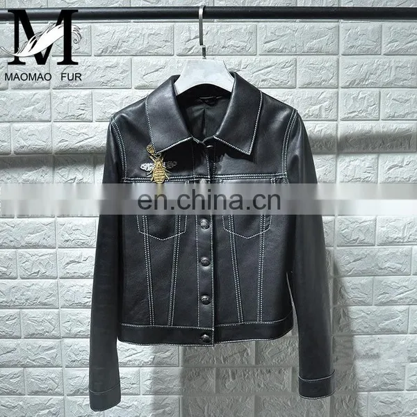 Fashionable Wholesale Women Real Leather Jacket for Ladies Cheap Leather Jackets photo-2