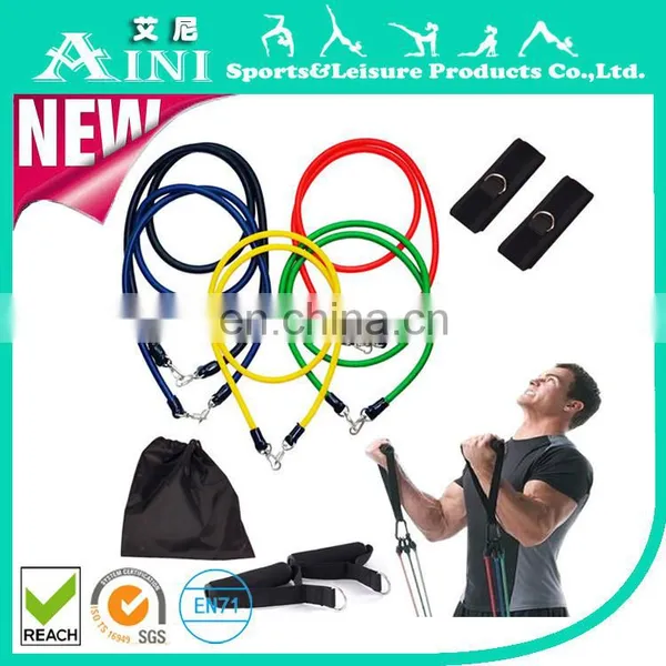 High Quality 11pcs Latex Exercise Resistance Bands Set /exercise Resistance Bands for Yoga