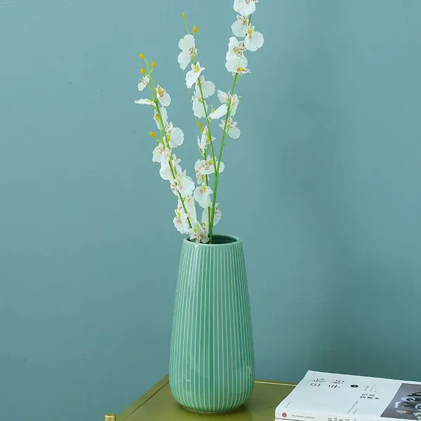 Green And Pink Stripe Easy Simple Ceramic Vase Art Decor For Drawing Room photo-4