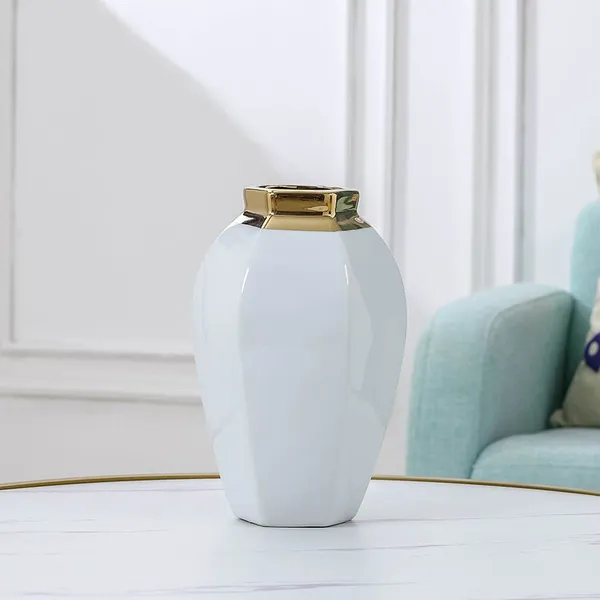 Jingdezhen Electroplate Gild Modern Simple White Ceramic Vase For Indoor Decor photo-3