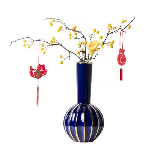 Chinese Jingdezhen Electroplate Red Blue White Green Ceramic Flower Vase For Dining Room Decor photo-5