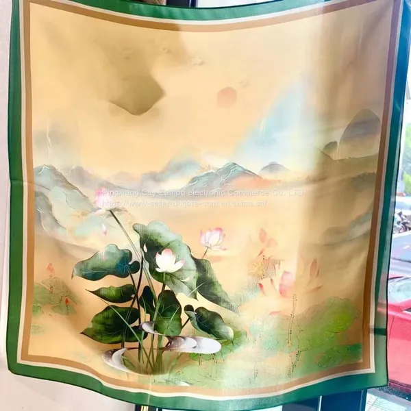 Silk Scarf Square Scaves Flowers Scarf Art of Ancient Paintings High Quality 70*70cm photo-2