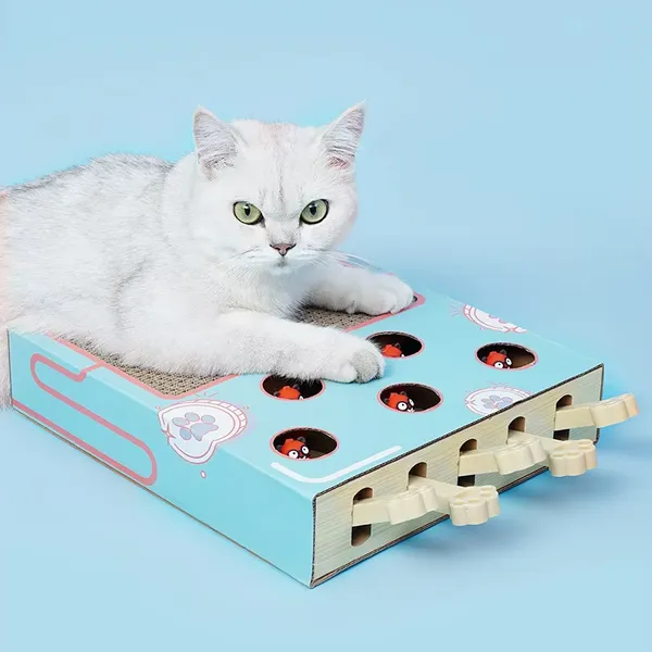 Mouse Popping Out of Paper Box Relieve Boredom Cat Toy Five Hole Whack-a-mole Cat Scratcher Interactive Cat Scrtacher Board photo-4