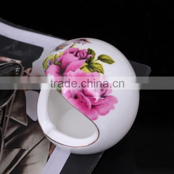 Originality Ceramic Ashtray Pink Flower Porcelain Smoking Set Desk Display photo-3