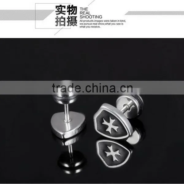 Men's Titanium Steel Stud Earrings Golden Shield Cross Mini Earrings Punk Style Design photo-4