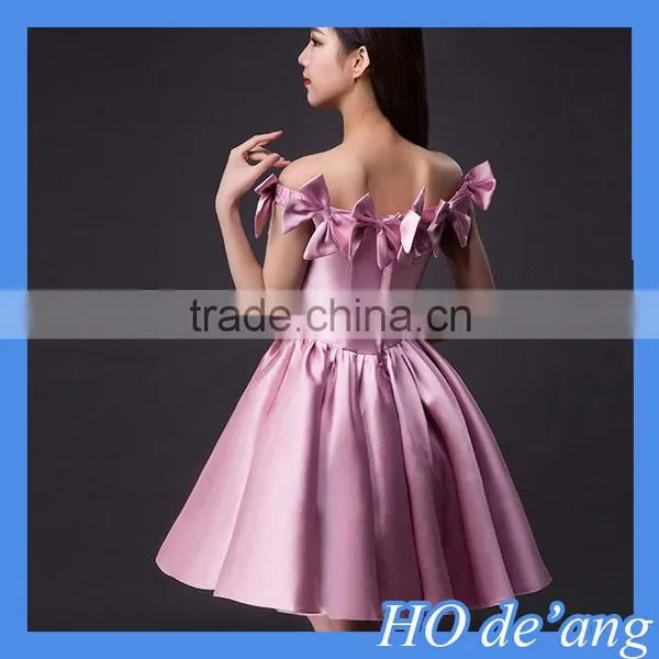 HOGIFT Word Shoulder Party Dress,short Paragraph Wedding Toast Dress,bridesmaid Dress With Bow Small Flowers photo-3