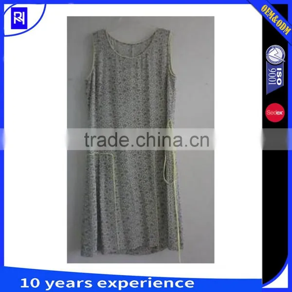 100% Viscose Print Dress Contrast Solid 100% Polyester Cdc Piping Sleeveless Boat Neck Piping Belt Casual Wear
