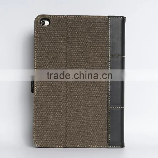 2016 Real Leather+Cavas Stitching Design Leather Case For IPad Mini 4 photo-2