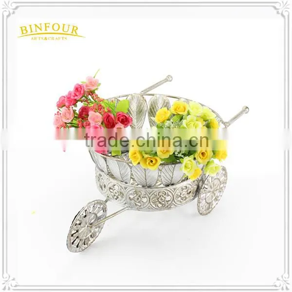 Silver Iron Race Track Wheelbarrow Shaped Planter Holder photo-2