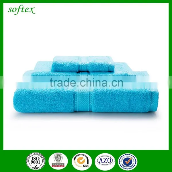 3pcs Solid Color Dobby Border 100% Cotton Bath Towel Set Blue photo-4